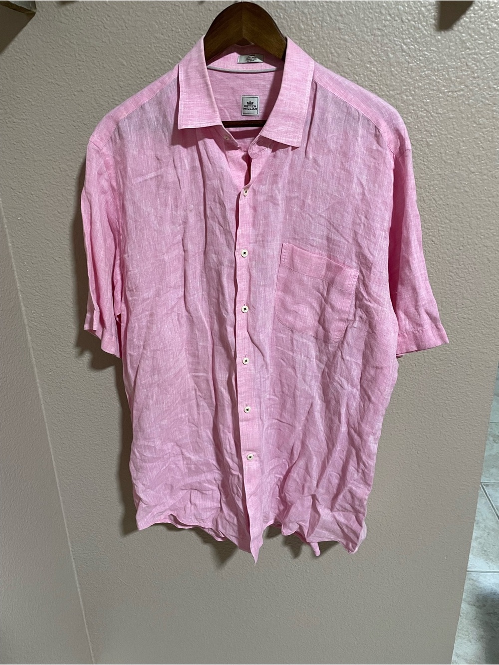 Peter Millar Pink Linen Short-Sleeve Button-Down Shirt